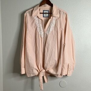 Style & Co. Peach Blouse with White Embroidery